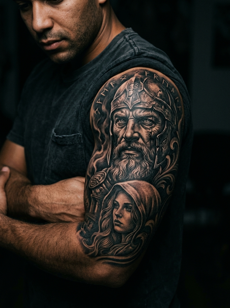 Dark Shaded Portrait Tattoo